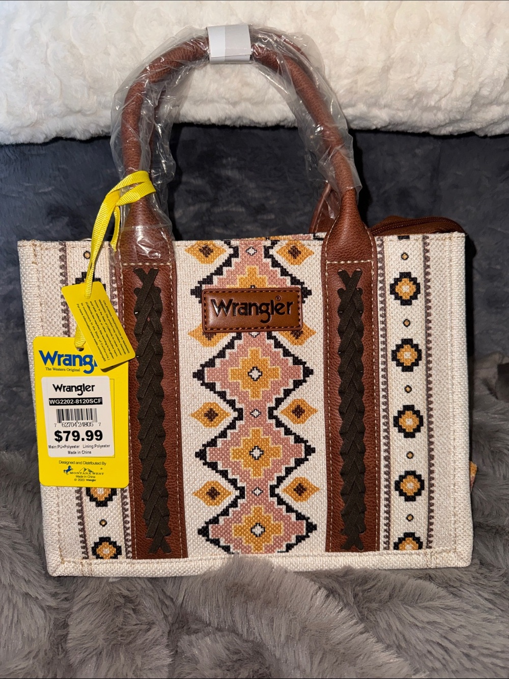 Wrangler Pink Yellow Black and Brown Geometric Tote